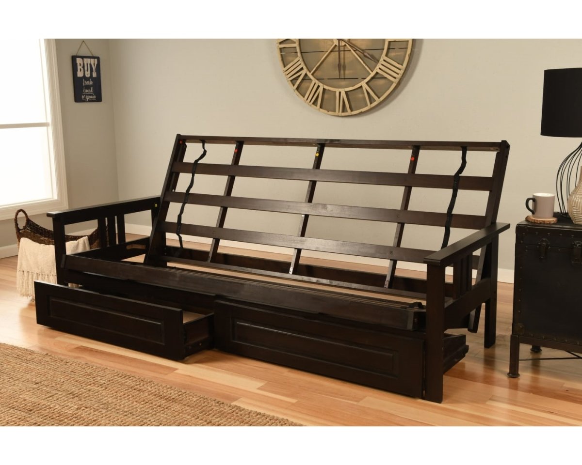 Picture of Kodiak KFQMODEPFRAMESET3 Monterey Espresso Futon Frame & Storage Drawers - Queen Size