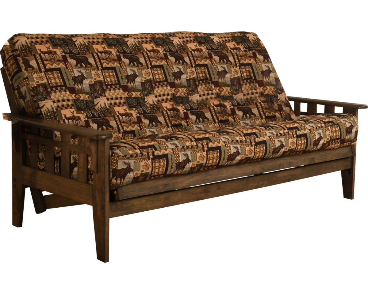 Picture of Kodiak KFTSRWPCABLF6MD3 Tucson Rustic Walnut Futon Frame with Peters Cabin Mattress - Full Size