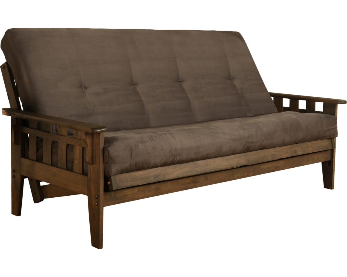 Picture of Kodiak KFTSRWSGRYLF6MD3 Tucson Rustic Walnut Futon Frame with Suede Gray Mattress - Full Size
