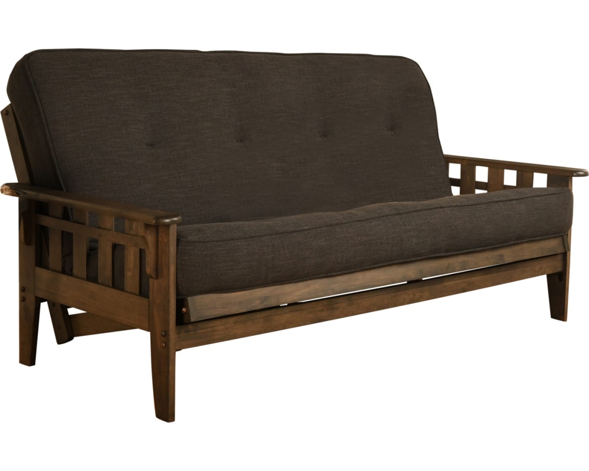 Picture of Kodiak KFTSRWLCHALF6MD3 Tucson Rustic Walnut Futon Frame with Linen Charcoal Mattress - Full Size