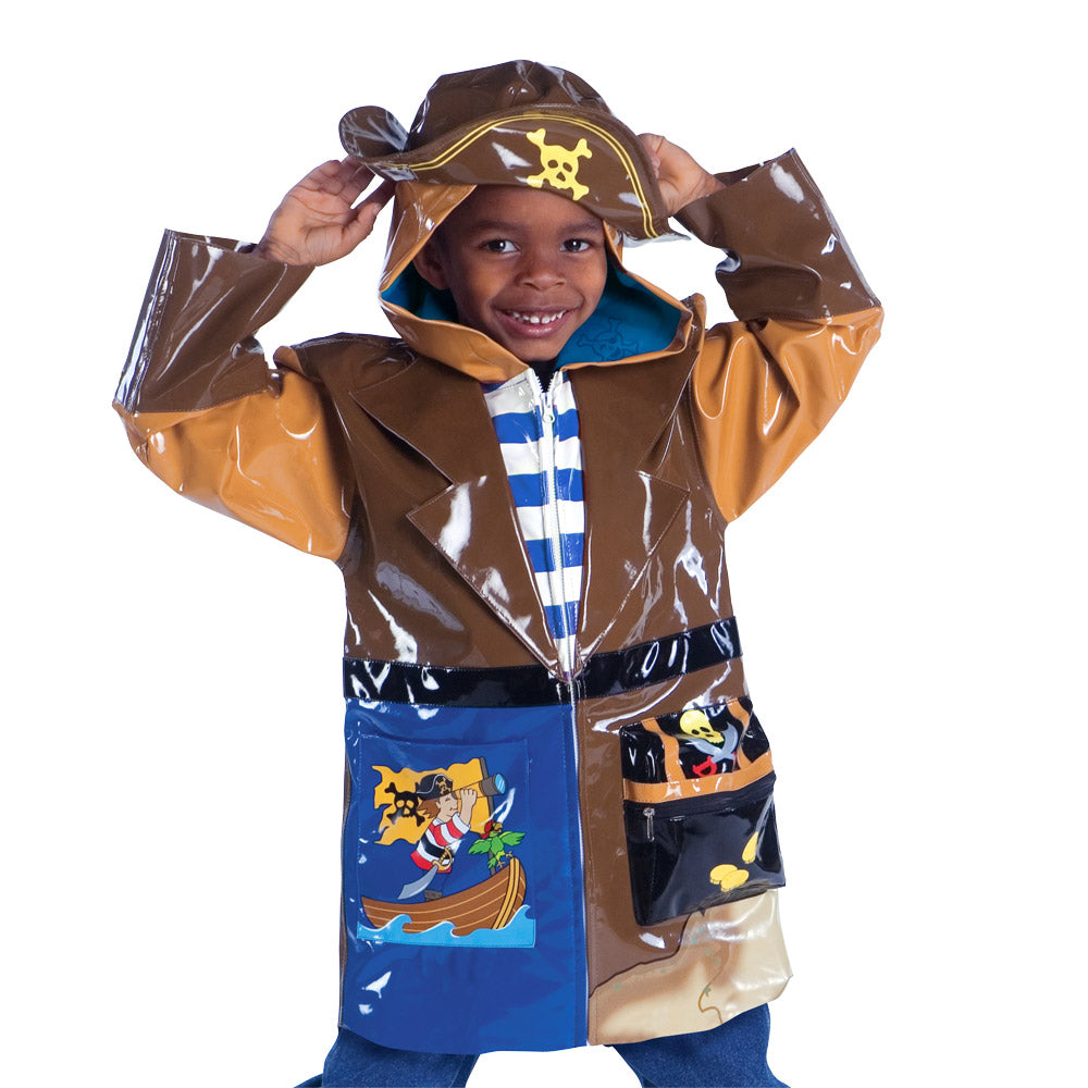 PCOAT-PIRATE2T 100 Percent PU with Comfy Polyester Linning Brown Pirate PU Raincoat - Size 2T