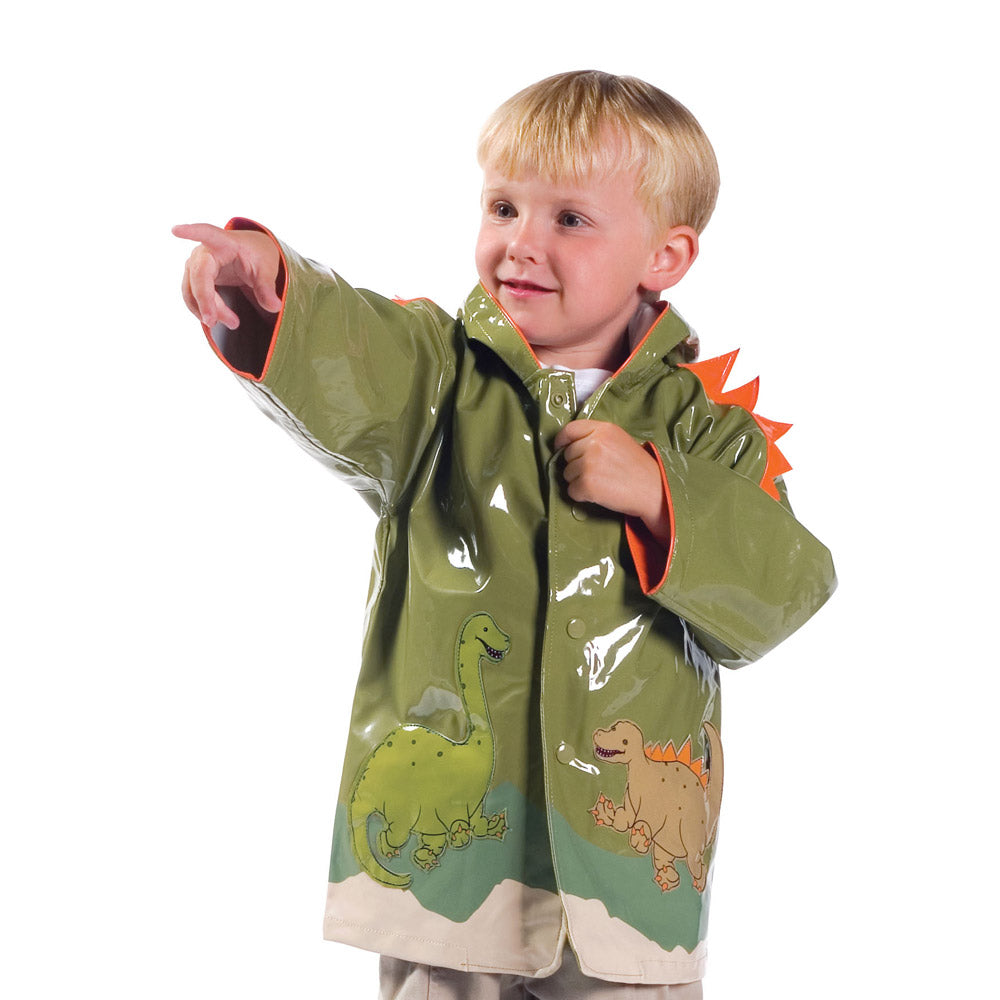 PCOAT-DINO6X 100 Percent PU with Comfy Polyester Linning Green Dinosaur PU Raincoat - Size 6