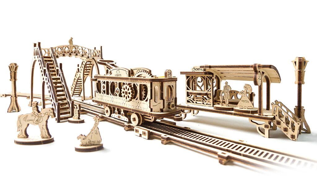 Picture of UGears UTG0021 Mechanical Town Tram Line Wooden 3D Model Kit