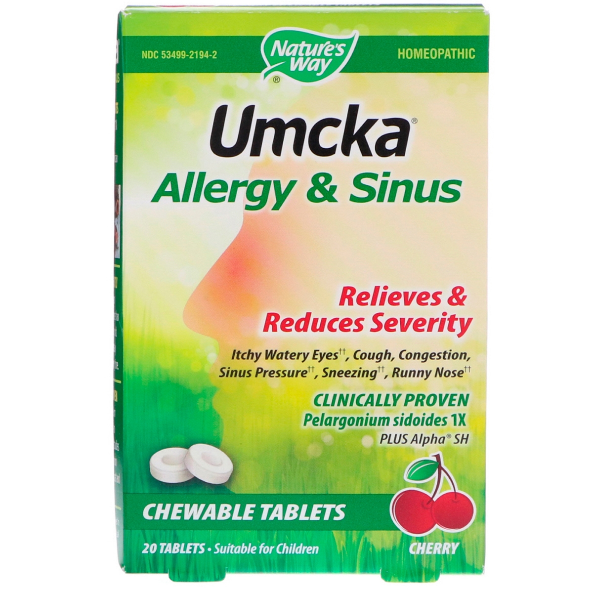 Picture of Enzyme Therapy 317601 Umcka Allergy & Sinus Tablets&#44; Cherry - 20 Tablets