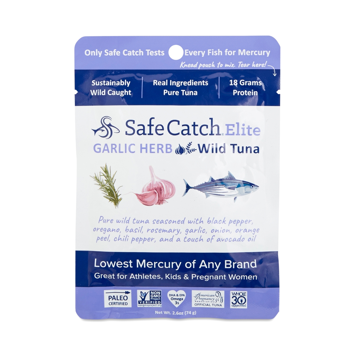 Elite Wild Tuna Pouch - Garlic Herb, 2.6 oz - Pack of 12