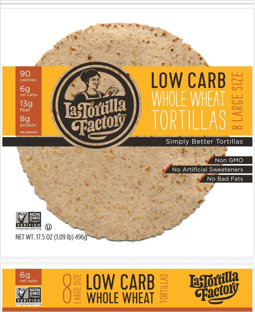 Picture of La Tortilla Factory 190031 Whole Wheat Low Carb Tortillas Large Flour, 17.5 oz - Pack of 12