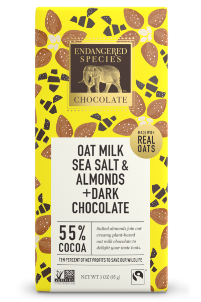 Picture of Endangered Species 00356713 3 oz Oat Milk Sea Salt & Almonds Dark Chocolate - Pack of 12