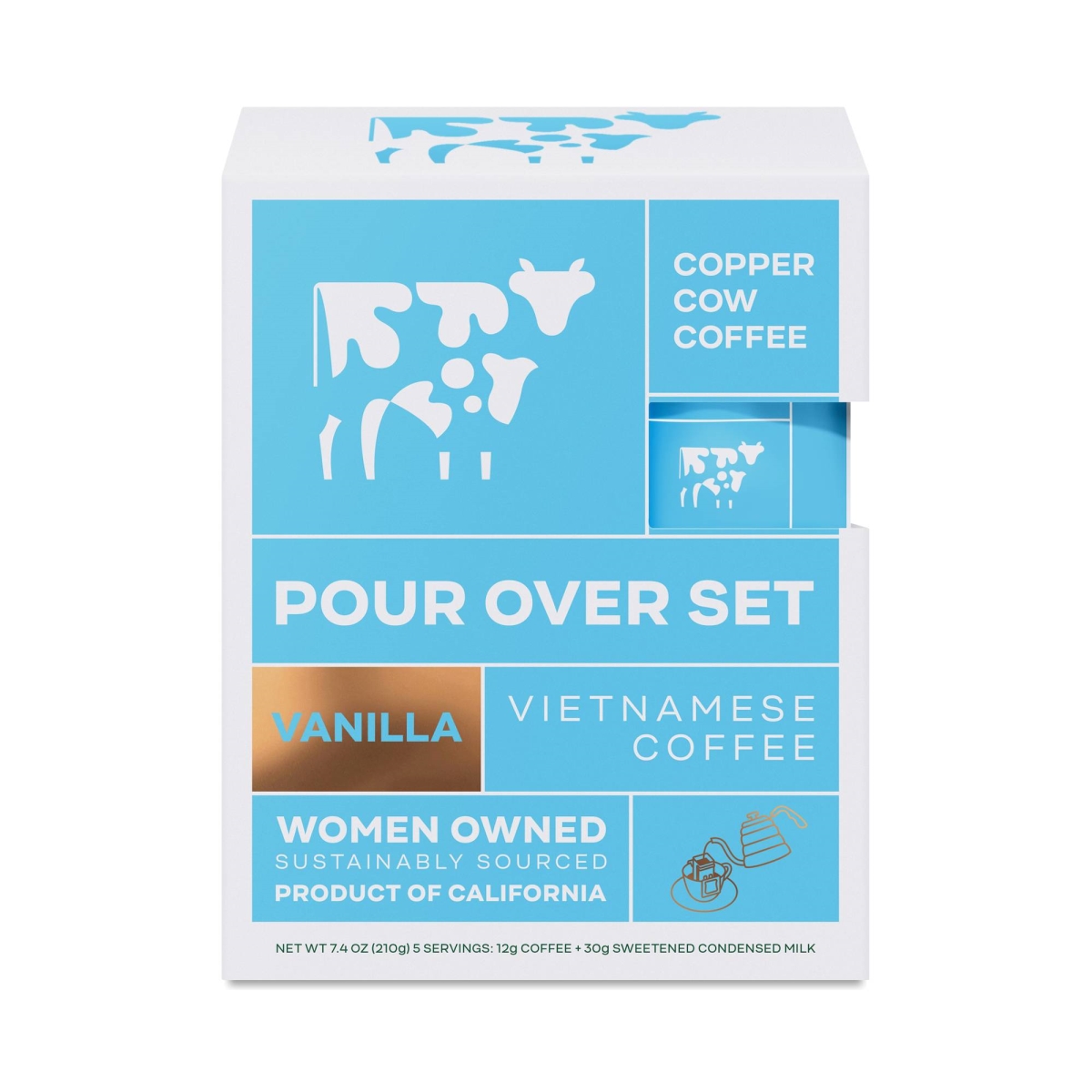 Picture of Copper Cow Coffee 385878 7.4 oz Pour Over Vanilla Coffee - Pack of 6