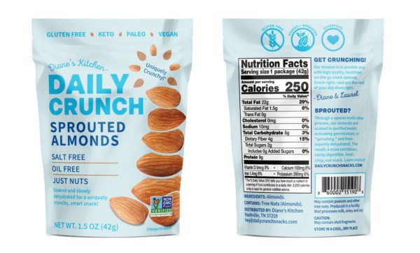 Picture of Daily Crunch 370818 1.5 oz Natural Sprouted Almond - Pack of 12