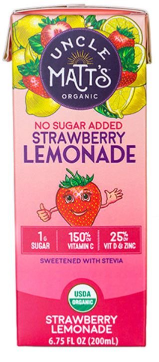 Picture of Uncle Matts Organic 2200278 54 fl oz Organic No Sugar Added Strawberry Lemonade Juice Box - 8 per Pack - Pack of 4