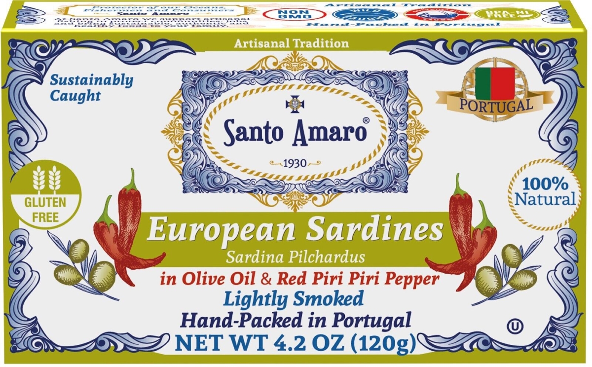 Picture of Santo Amaro 2302680 120 g Red Piri Piri Pepper Lightly Smoked Sardines - Pack of 12
