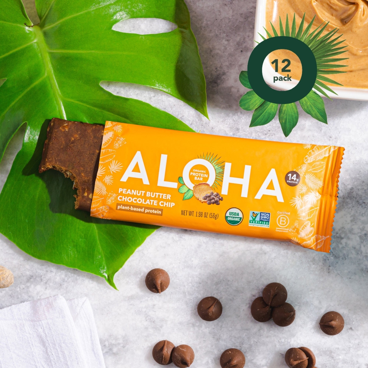 Picture of Aloha 2301903 Peanut Butter Chocolate Chip Protein Bar&#44; 5 per Pack - Pack of 6