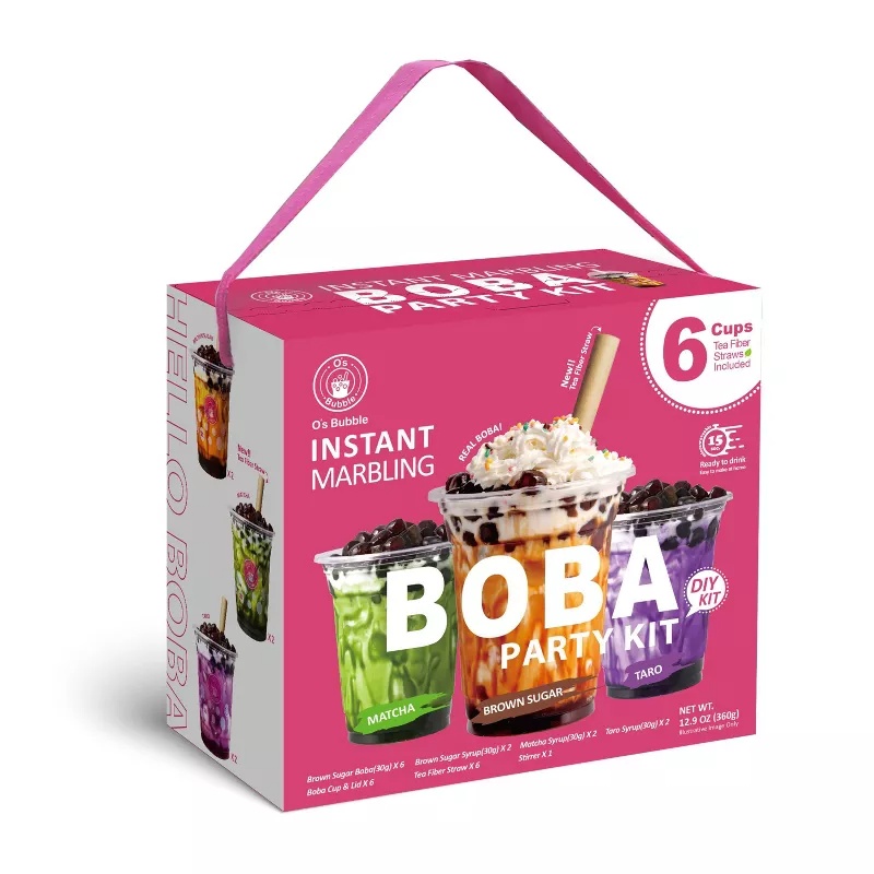 2420552 12.9 oz Instant Marbling Boba Party Kit Brown Sugar Matcha Taro - Case of 6