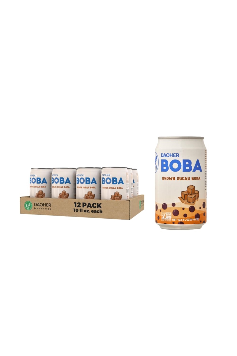 2201480 10.5 oz Brown Sugar BOBA - Premium Ready-to-Drink Bubble Tea with Konjac Pearls - Case of 12