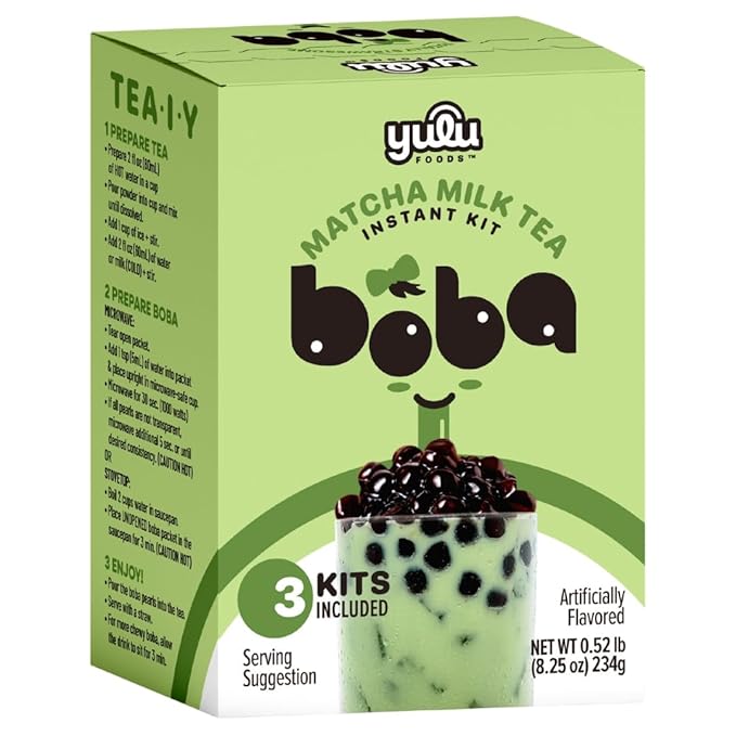 2416922 8.25 oz Latte Bubble Pearl Instant Kit - Matcha Milk Tea with Authentic Brown Sugar Tapioca