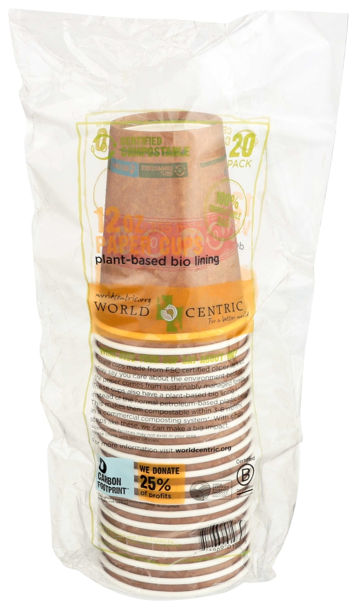 World Centric Compostable Hot Cups, 12 oz, Beige, 20 Cups/Pack (WORCURTPA12) | Quill