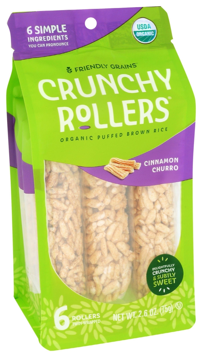 355857 2.6 oz Organic Cinnamon Churro Puffed Brown Rice Crunchy Rollers
