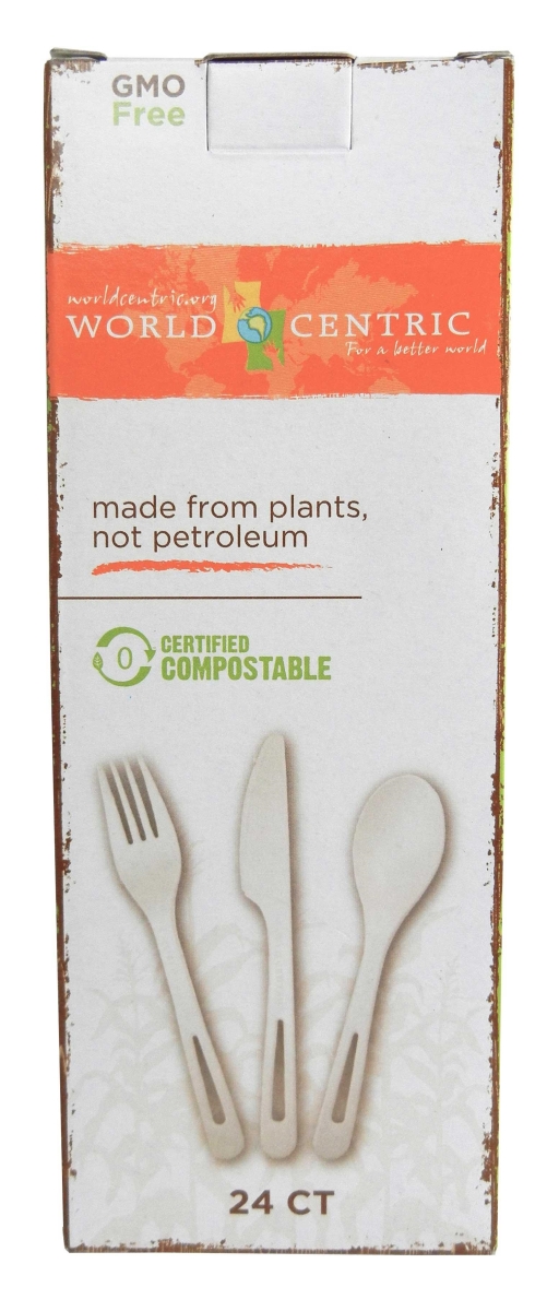 World Centric Plastic Cutlery Set, Medium-Weight, Light Beige, 24 Pieces/Pack (WORASPSR) | Quill