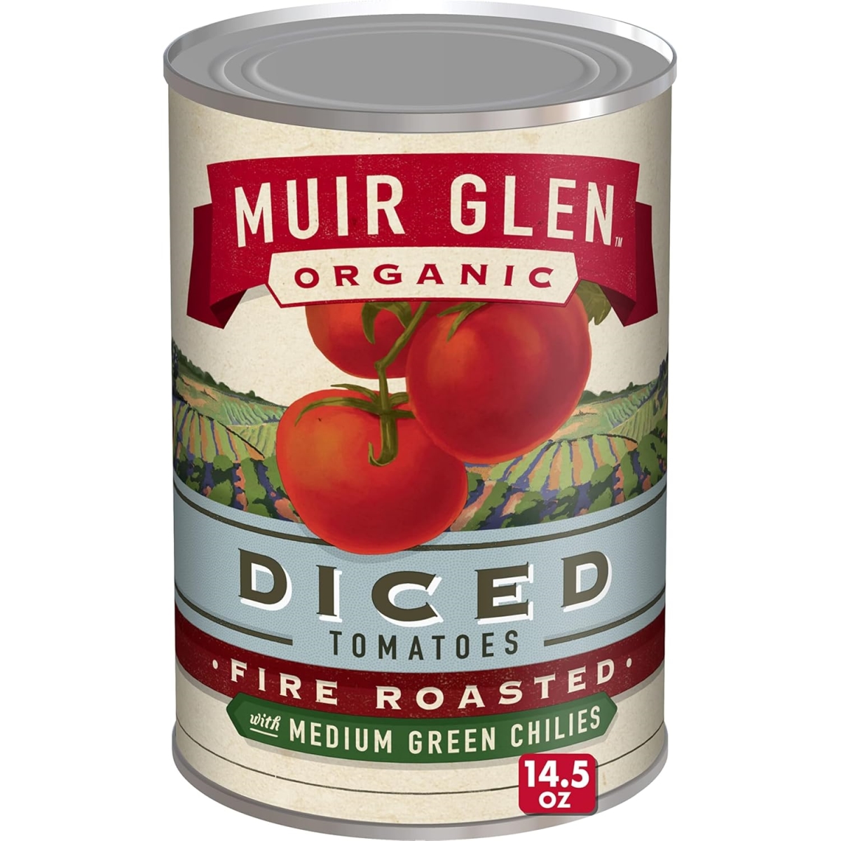 Muir Glen 310131 14.5 oz Organic Diced Fire Roasted Canned Tomatoes with Medium Green Chilies