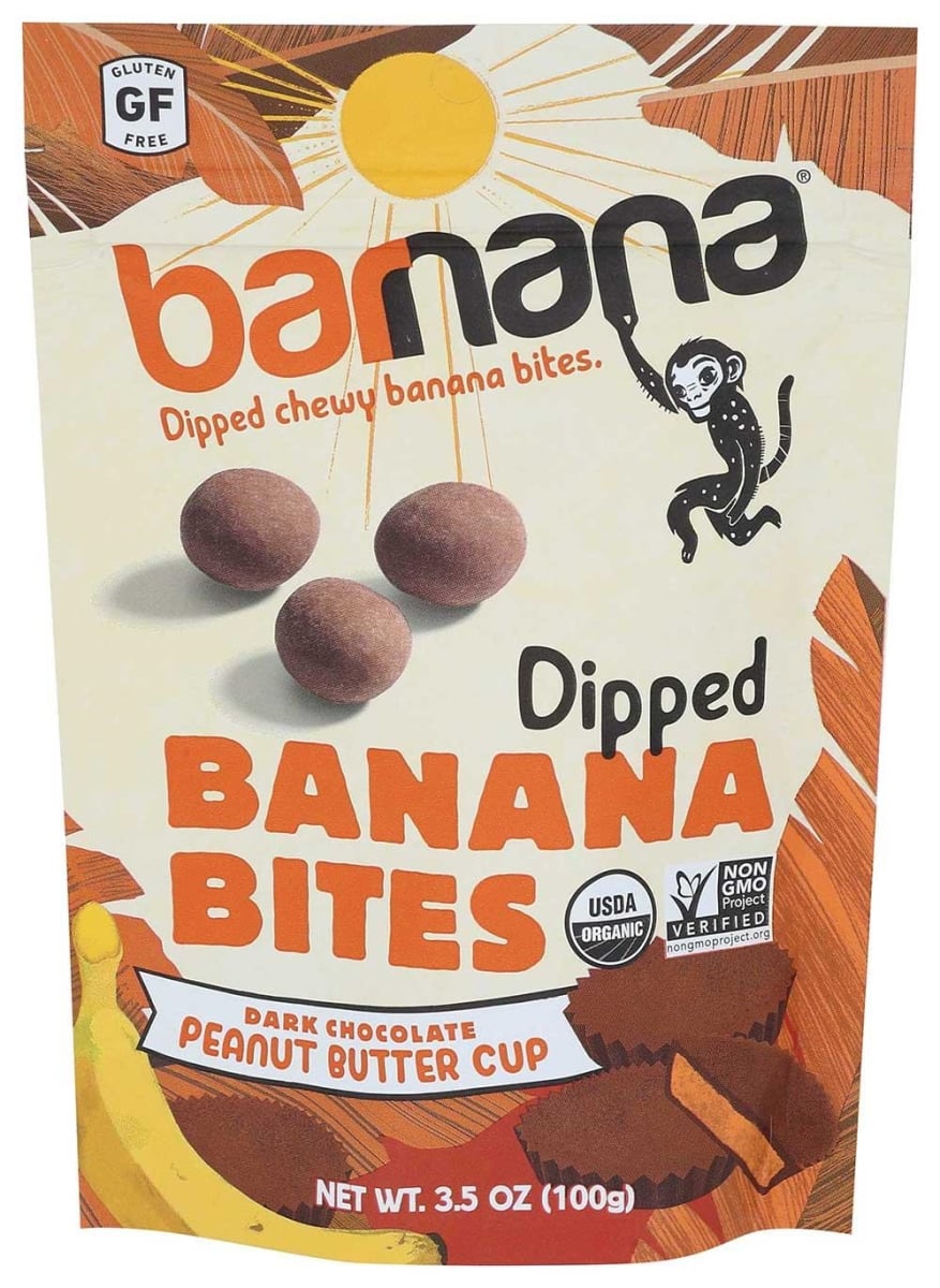 337478 3.5 oz Organic Chewy Dark Chocolate Peanut Butter Cup Banana Bites