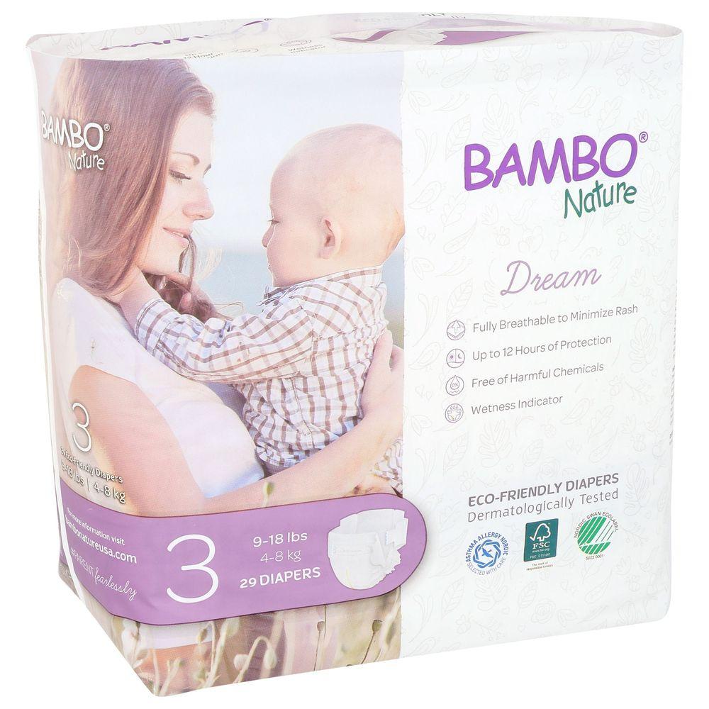 Bambo Nature Dream Eco-Friendly Baby Diapers, Size 3 - Pack of 29
