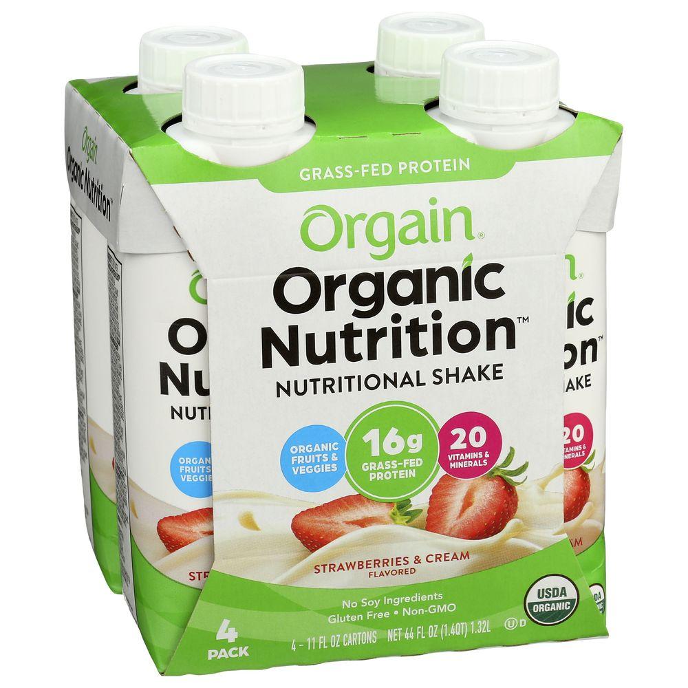 100747 44 fl oz Organic Strawberries & Cream Grass Feed Protein Nutritional Shake - Pack of 4