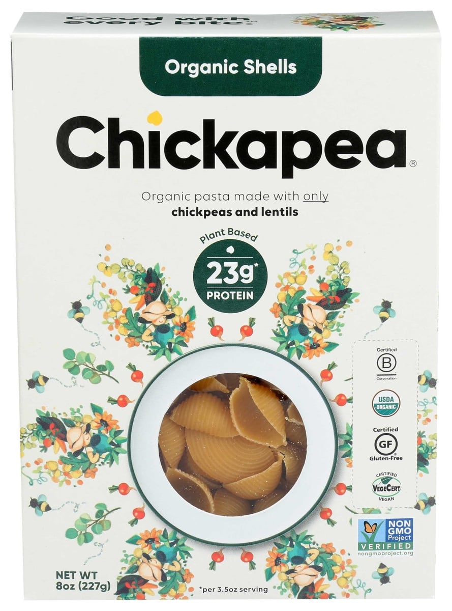 296257 Chickpea Organic Chickpeas & Lentils Shells Pasta, 8 oz
