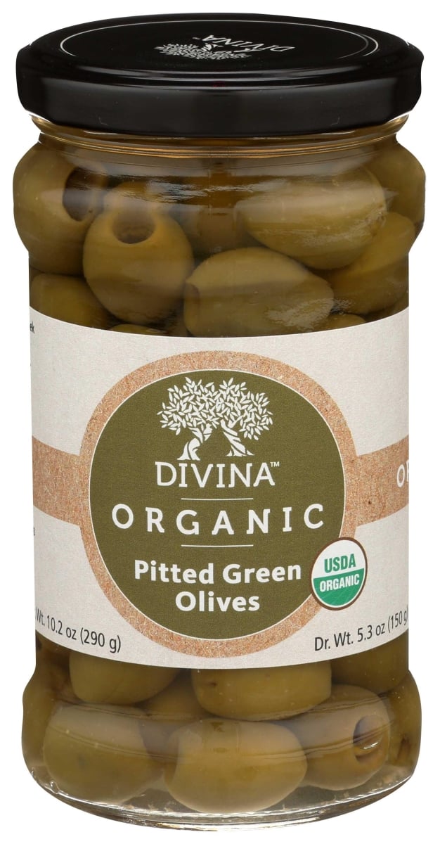Divina 103897 Organic Pitted Green Olives, 6 oz