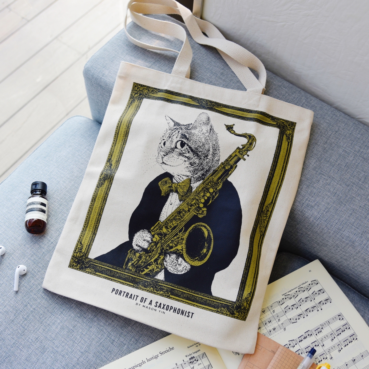 12 oz 100 Percent Cotton Saxophonist Tote Bag