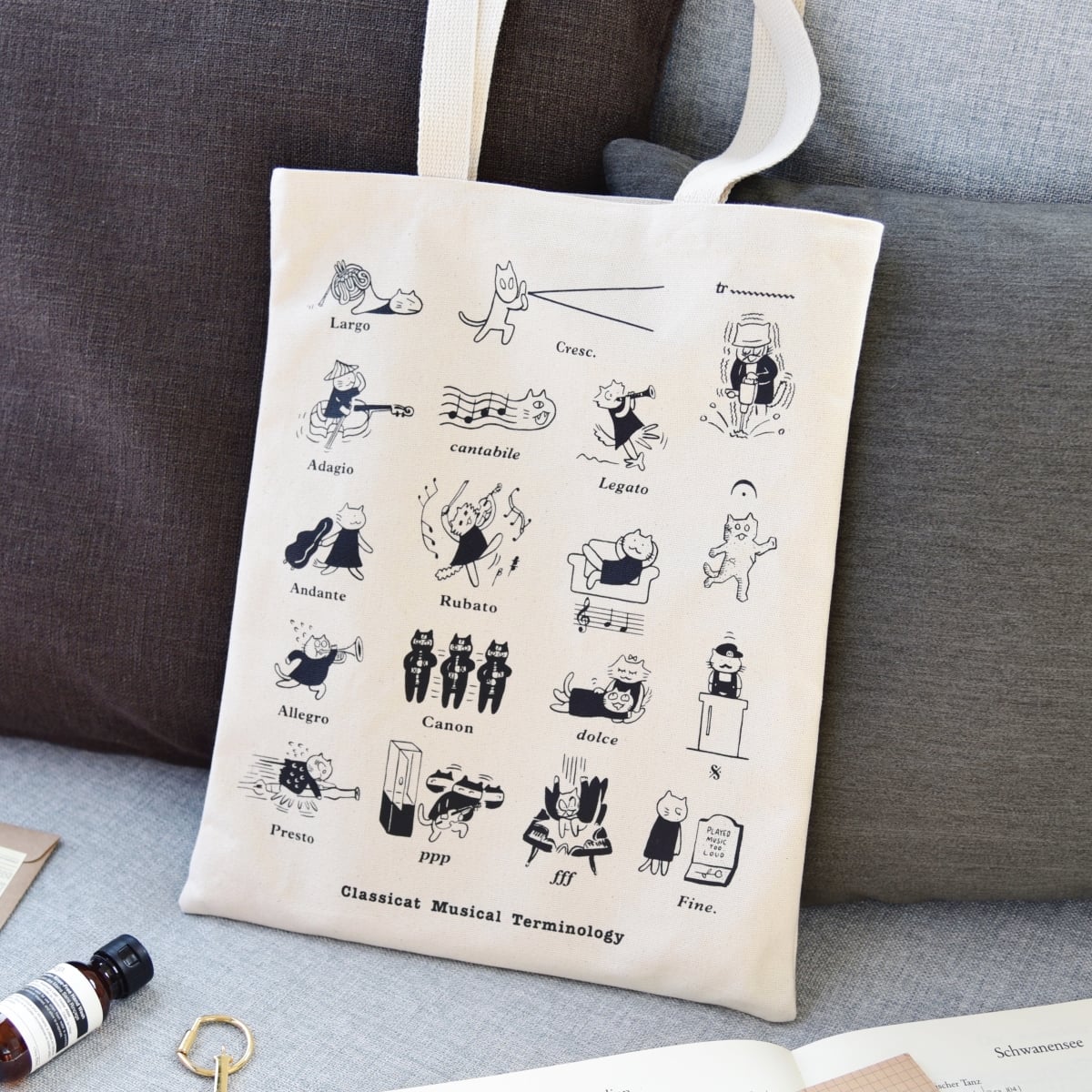 12 oz 100 Percent Cotton Classical Musical Terminology Tote Bag