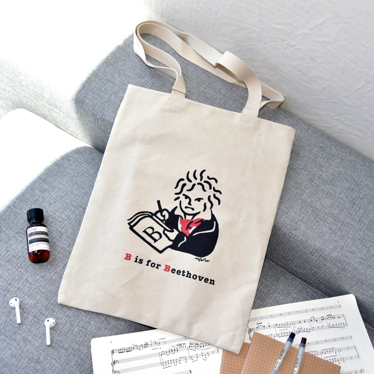 12 oz 100 Percent Cotton B is for Beethoven Tote Bag