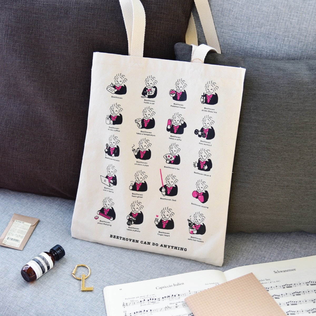 12 oz 100 Percent Cotton Beethoven can do Anything Tote Bag