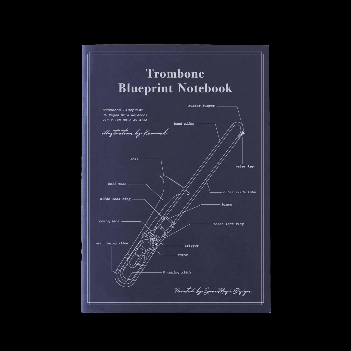 KN-003 14.8 x 21 cm Worlds First Music Trombone Notebook