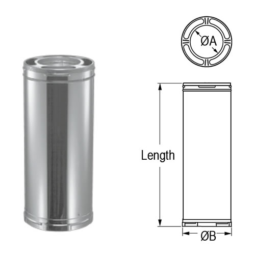 8 x 36 in. Length DuraPlus Chimney Pipe - Stainless Steel