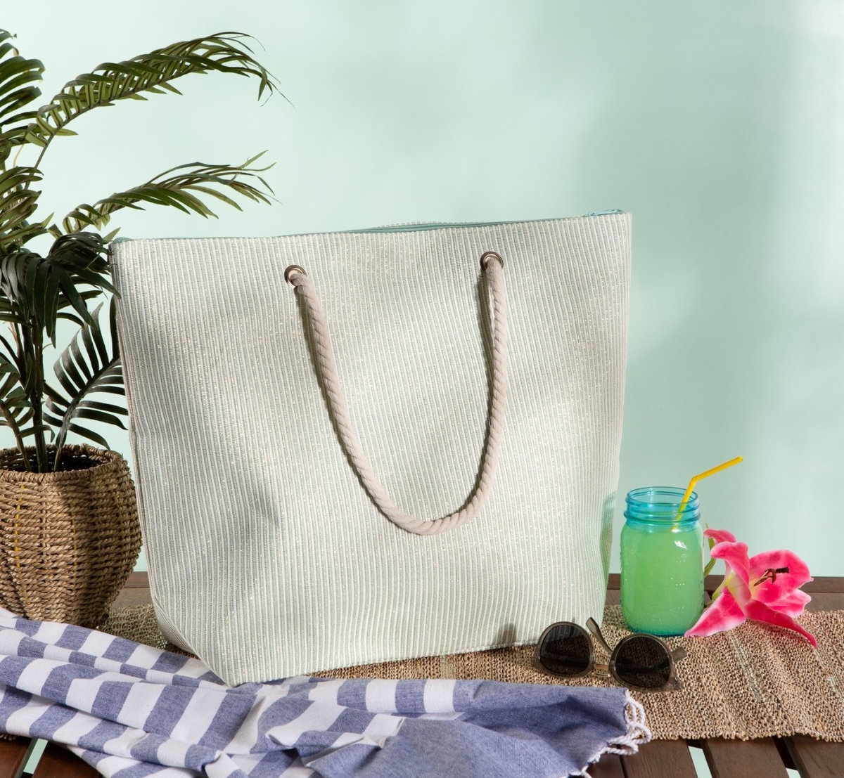 Picture of DII CAMZ38978S Green Stripe Shimmer Beach Bag