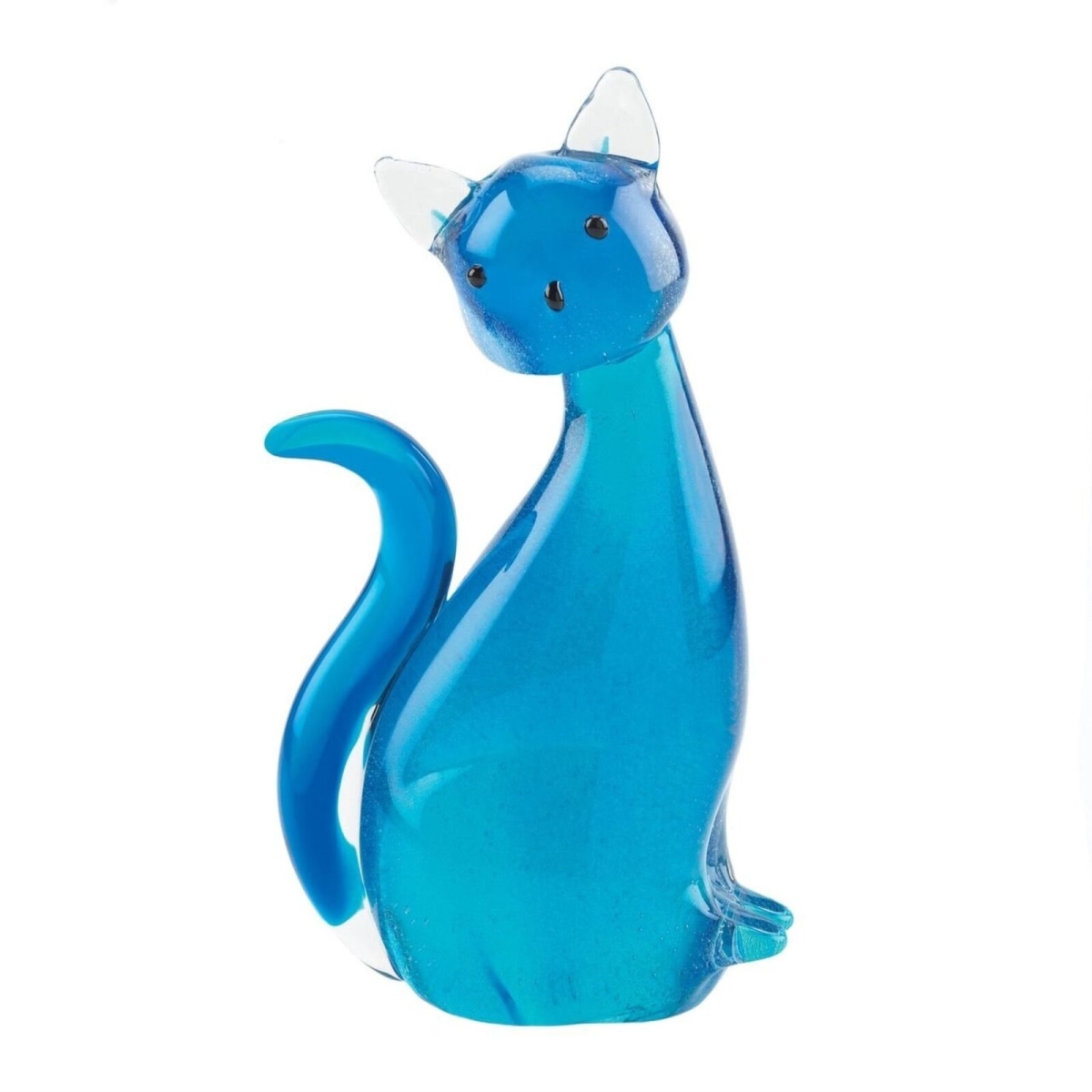 Picture of Accent Plus 10019075 Blue Kitty Cat Art Glass Vase