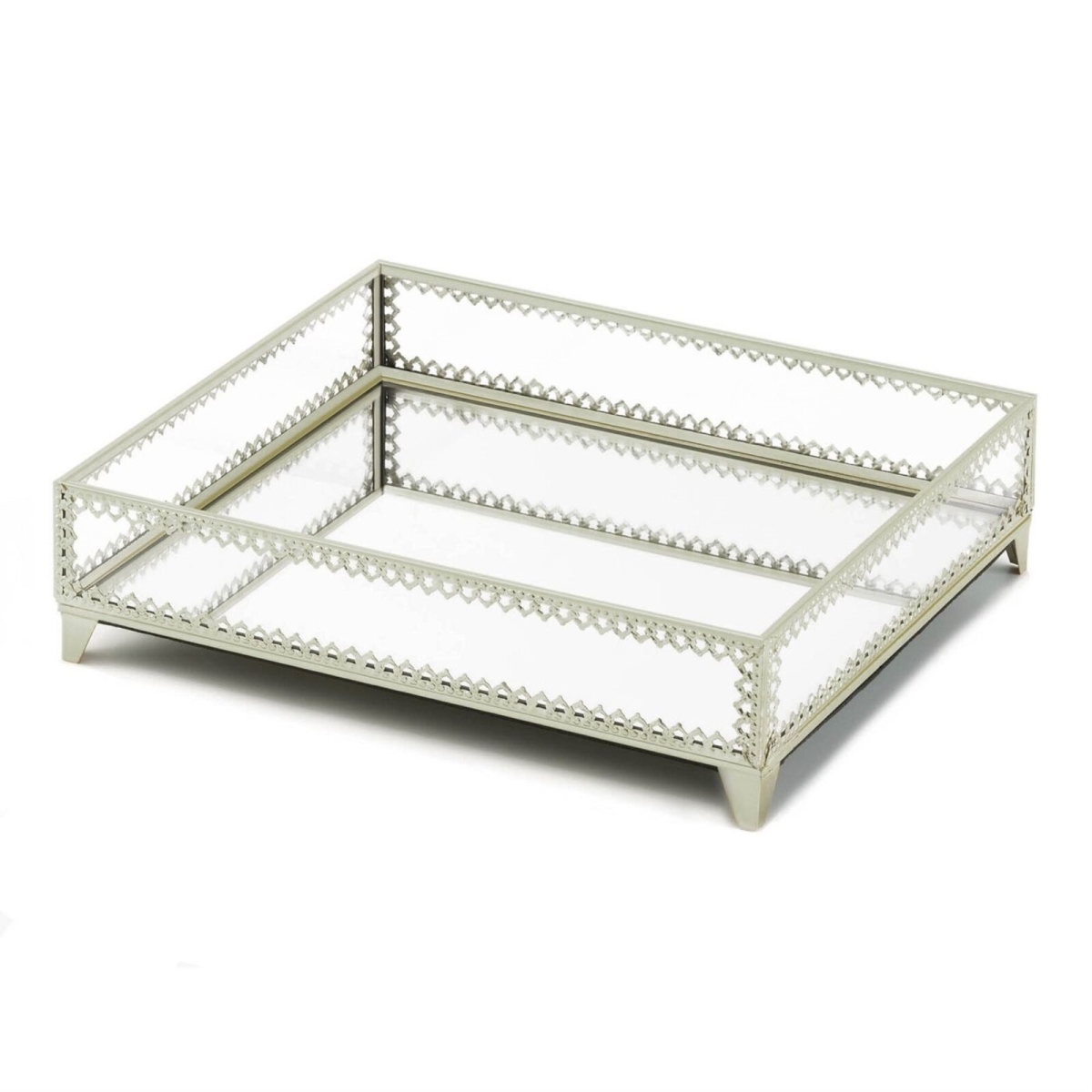 Picture of Accent Plus 10019028 Silver Trim Glass Tray