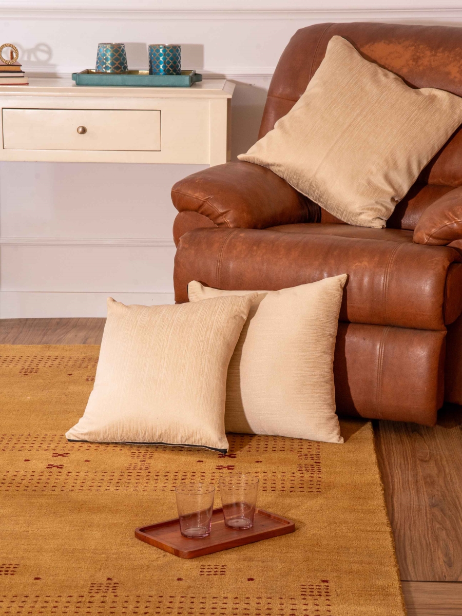 Picture of Kika Home Collections UB40SCC10100S40SCZAS 20 x 20 in. 360 GSM Poly Cotton Jacquard Fabric Decorative Cushion Covers - Plain Solid Textured&#44; Beige - Handmade - Eco-Friendly - Pack of 2