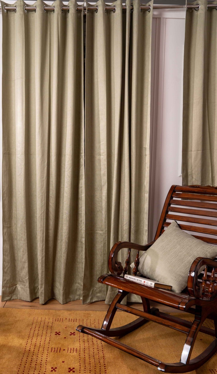 Picture of Kika Home Collections UB30UCA31X100S40UCZAS 48 x 95 in. 360 GSM Poly Cotton Jacquard Fabric Decorative Grommet Curtains Panel - Plain Solid Textured&#44; Light Green - Set of 2