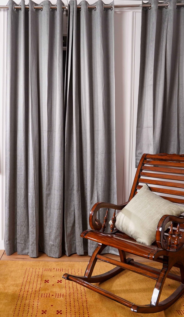 Picture of Kika Home Collections UB30UCA60X100S40UCZAS 48 x 95 in. 360 GSM Poly Cotton Jacquard Fabric Decorative Grommet Curtains Panel - Plain Solid Textured&#44; Light Gray - Set of 2