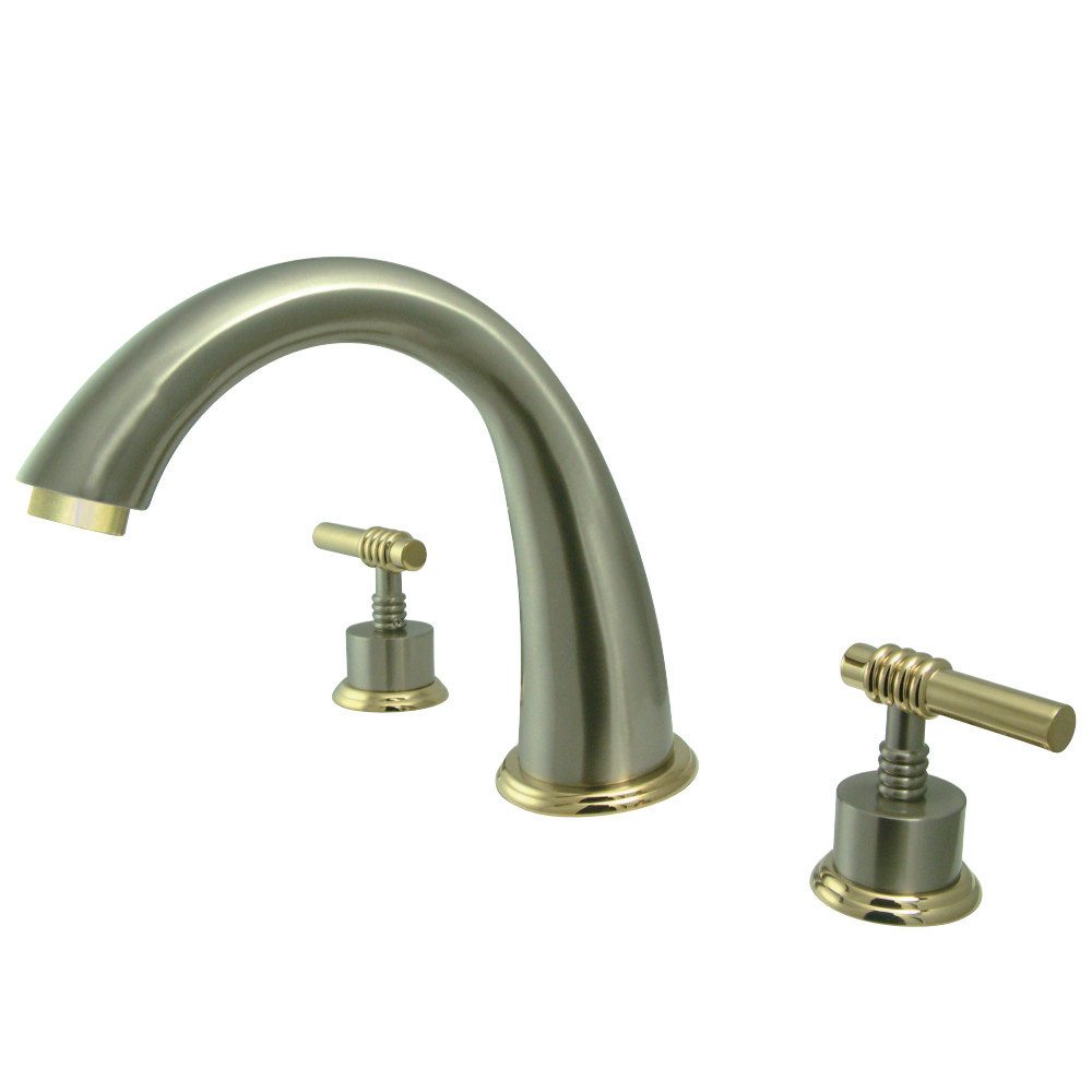KS2369ML Element Design Widespread Tub Filler with Metal Lever Handle, Satin Nickel & Polished Brass