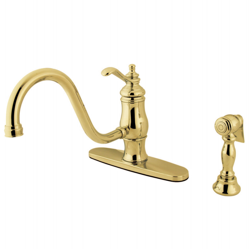 8 in. Single Handle Kitchen Faucet with Brass Sprayer - Polished Brass
