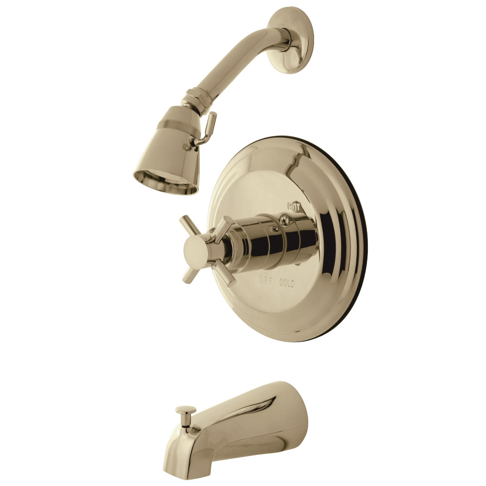 Concord Tub & Shower Faucet with Cross Handle - Polished Brass