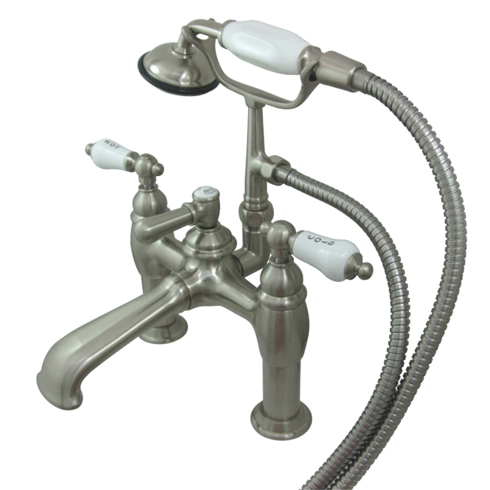 Picture of Kingston Brass CC607T8 7 in. Vintage Deck Mount Tub Filler with Hand Shower & Metal Lever Handle Satin Nickel