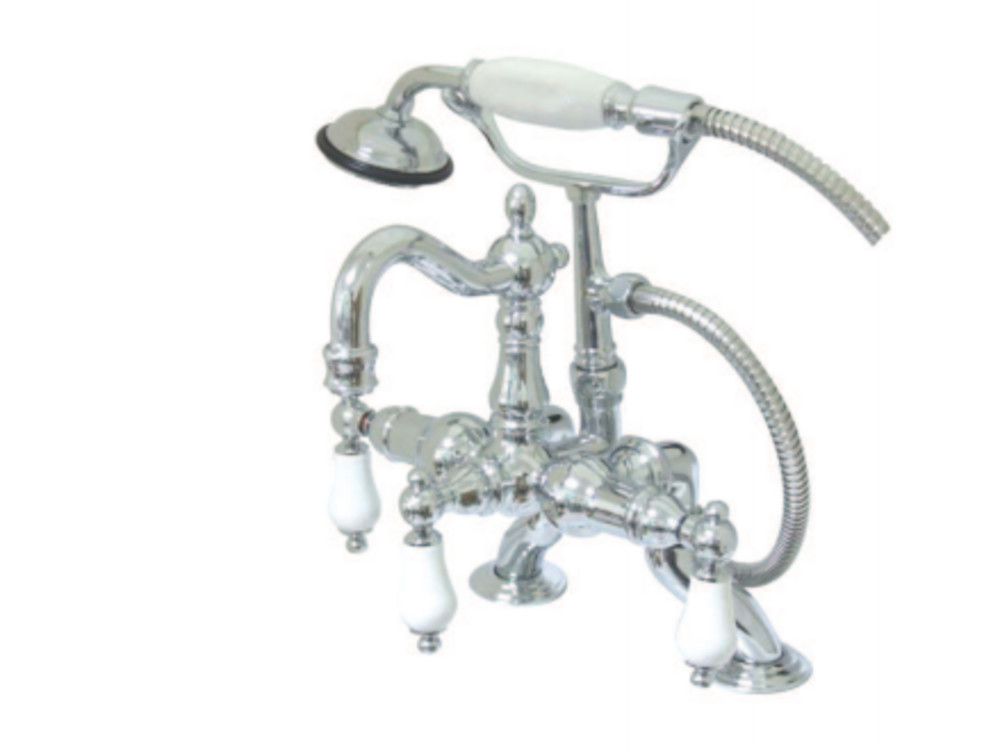 Picture of Kingston Brass CC2012T1 3.37 x 10 in. Adjustable Deck Mount Leg Tub Filler with Hand Shower & Metal Lever Handle Chrome