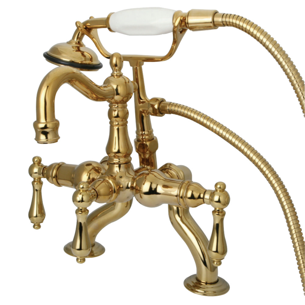 Picture of Kingston Brass CC2007T2 3.37 x 10 in. Adjustable Deck Mount Leg Tub Filler with Hand Shower&#44; Polished Brass