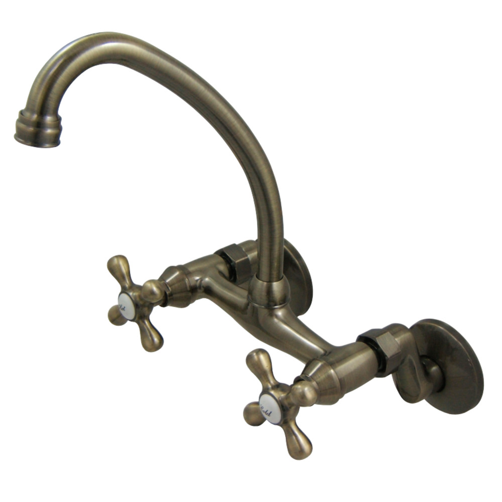 Picture of Kingston Brass Kingston 6-Inch Adjustable Center Wall Mount Kitchen Faucet  Antique Brass
