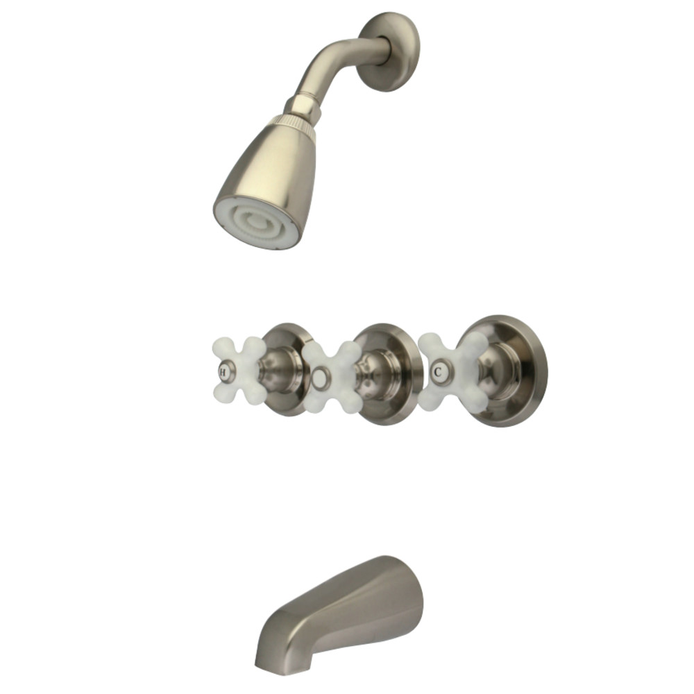 Tub & Shower Faucet with 3 Handles, Satin Nickel