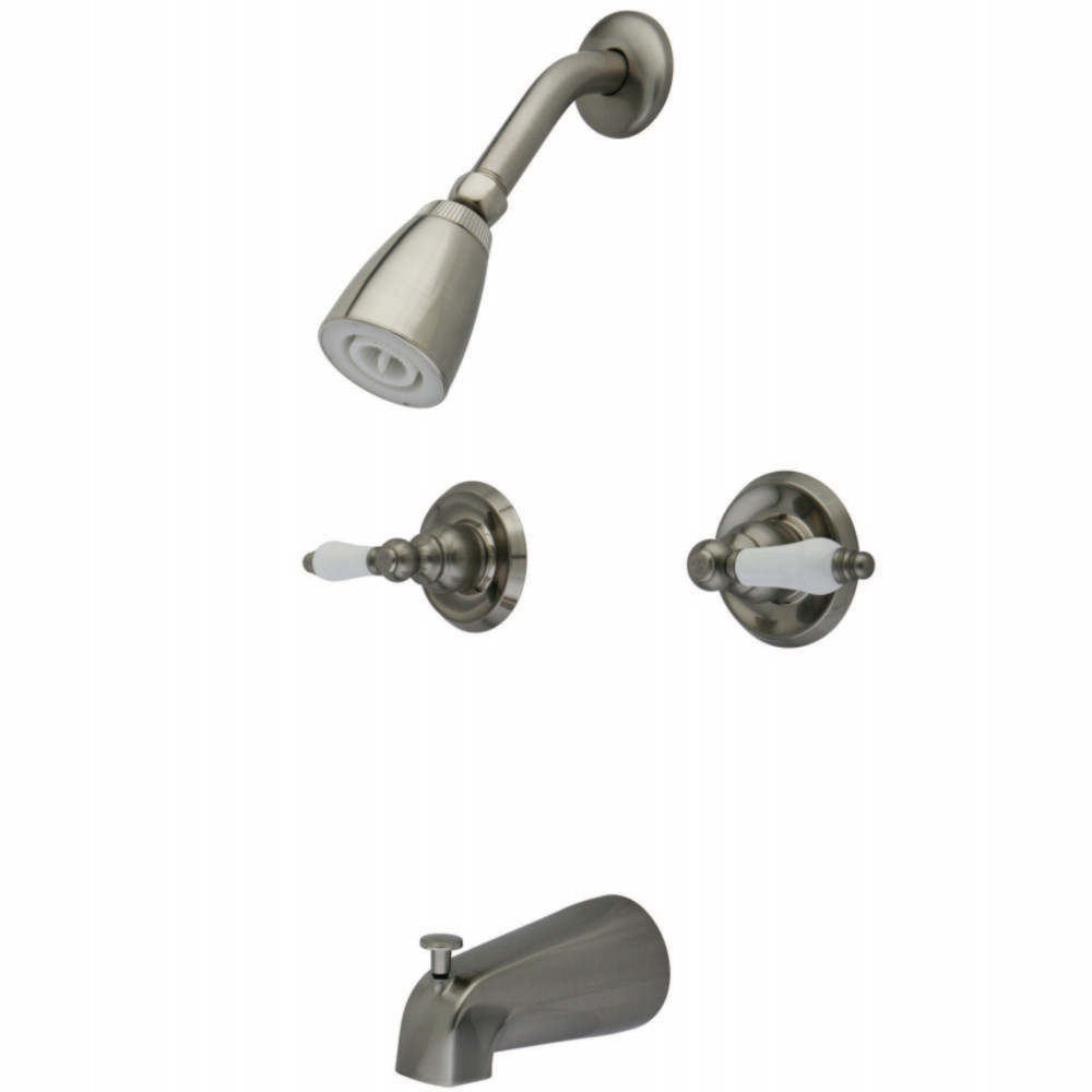 Two Handle Tub & Shower Faucet with Decor Lever Handle, Satin Nickel