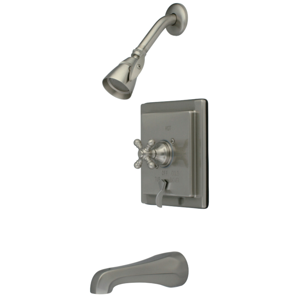 Tub & Shower Faucet with Cross Handle Diverter, Satin Nickel